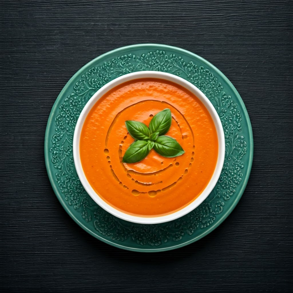 Healthy Creamy Tomato Soup with Garlic and Basil