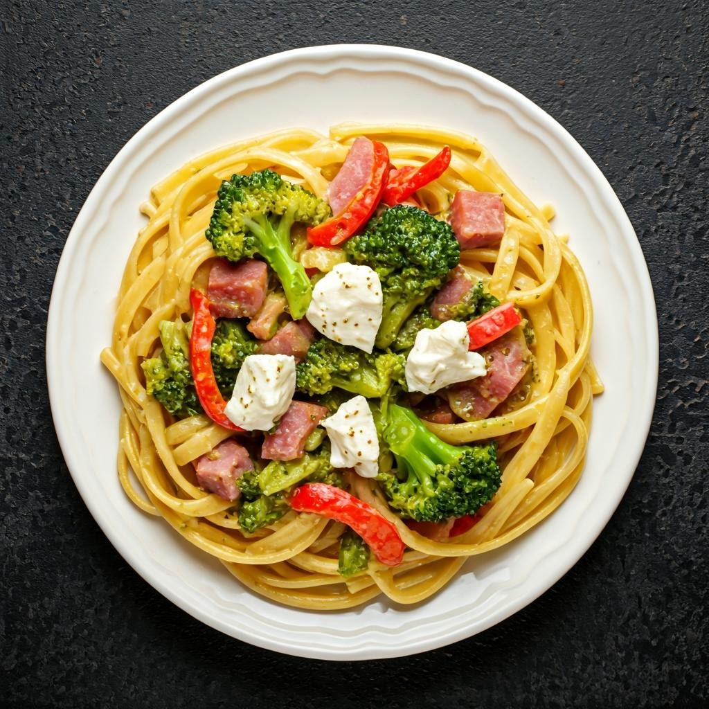 Creamy Ham, Pesto & Vegetable Pasta