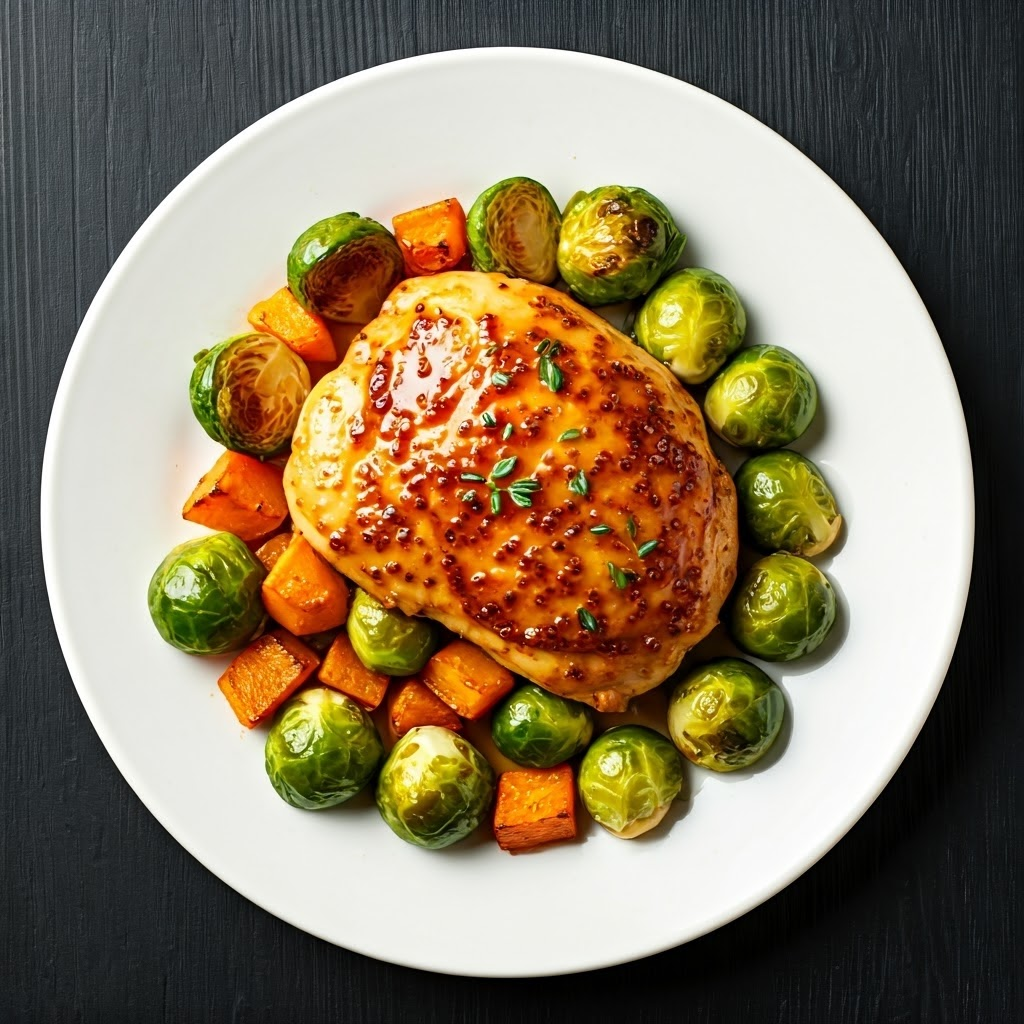 Dijon-Maple Chicken with Brussels and Butternut