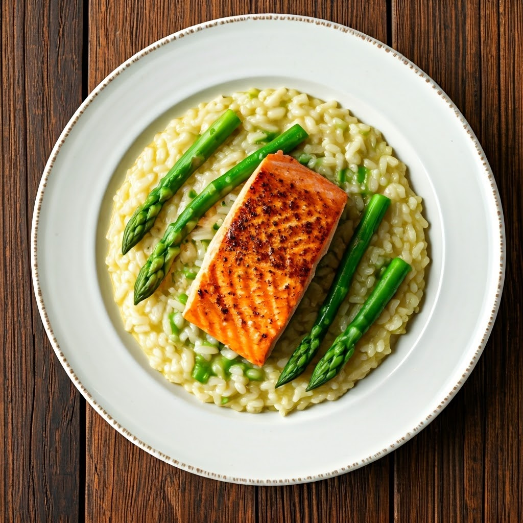 Asparagus & Parmesan Risotto with Grilled Salmon