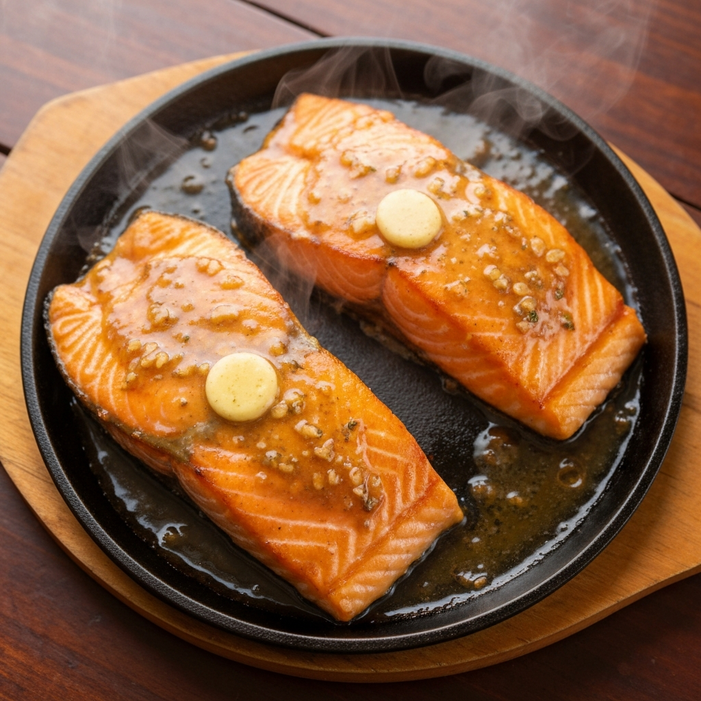 Cast-iron Sizzling Honey Garlic Salmon Steaks