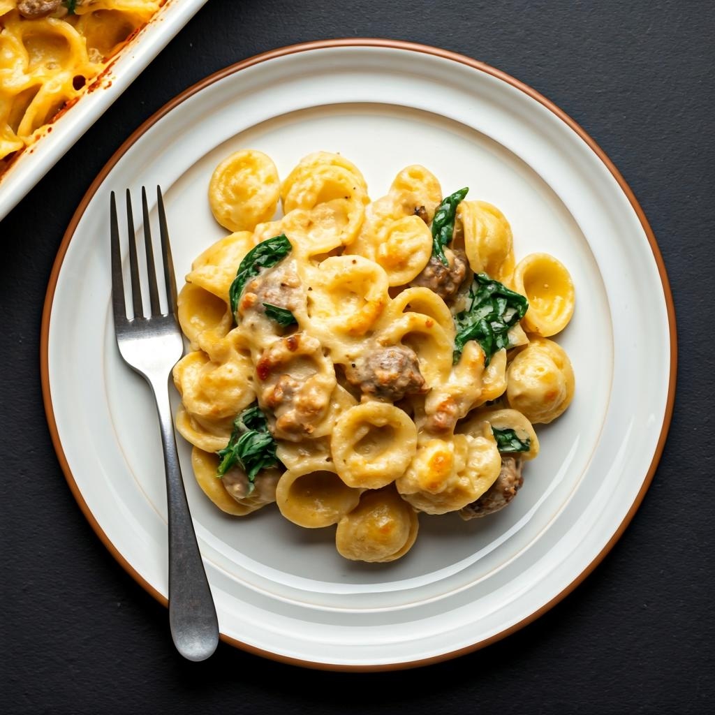 Creamy Baked Sausage & Spinach Orecchiette