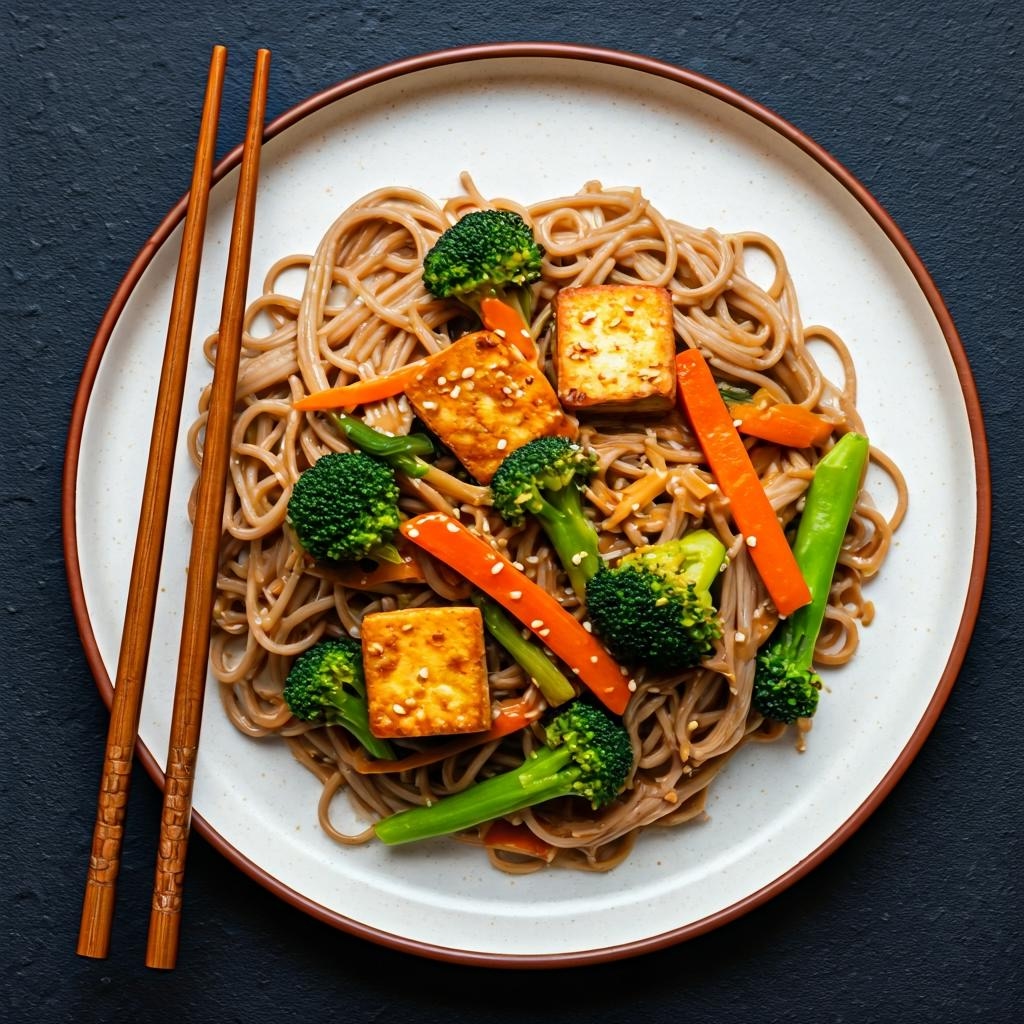Spicy Peanut Tofu Stir-fry with Soba Noodles
