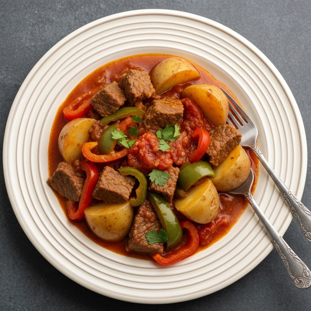 Rustic Carne Guisada with Bell Peppers and Potatoes