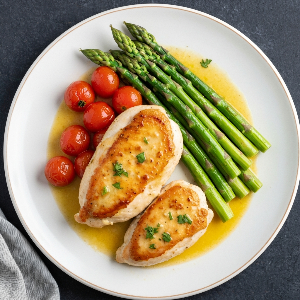 Pan-seared Lemon Garlic Chicken with Blistered Asparagus