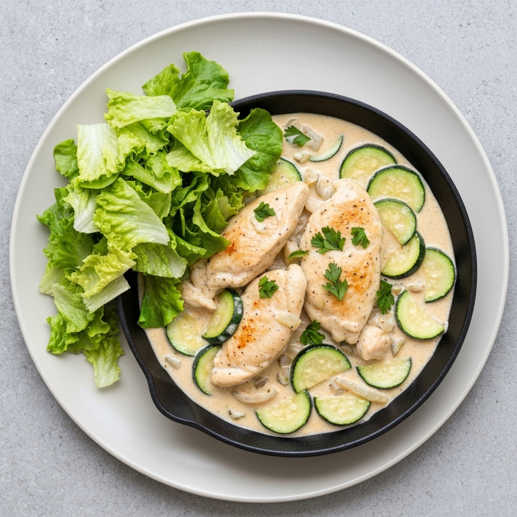 Creamy Chicken & Zucchini Skillet with Simple Green Salad