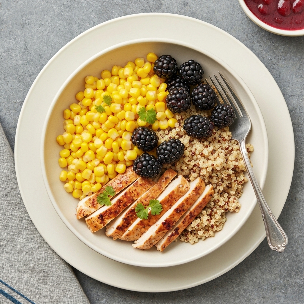 Fiesta Corn & Blackberry Chicken Quinoa Bowls