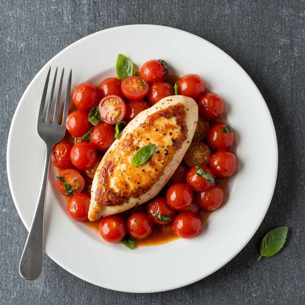 Pan-seared Chicken with Blistered Garden Tomatoes and Basil