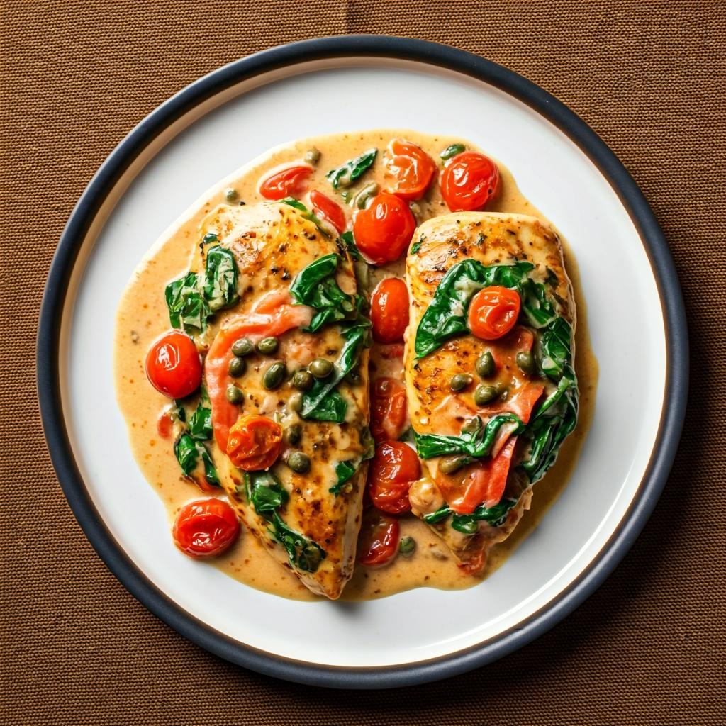 Creamy Tuscan Chicken with Spinach, Tomatoes, and Red Pepper