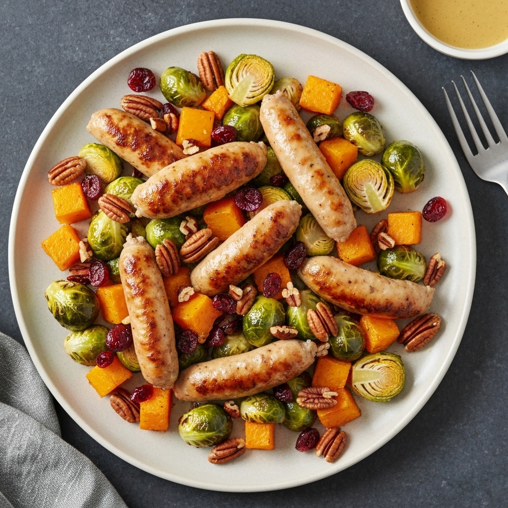Maple-mustard Glazed Chicken Sausage & Butternut Squash Sheet Pan