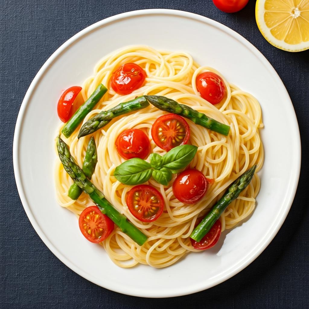 Angel Hair Pasta with Grape Tomatoes and Asparagus