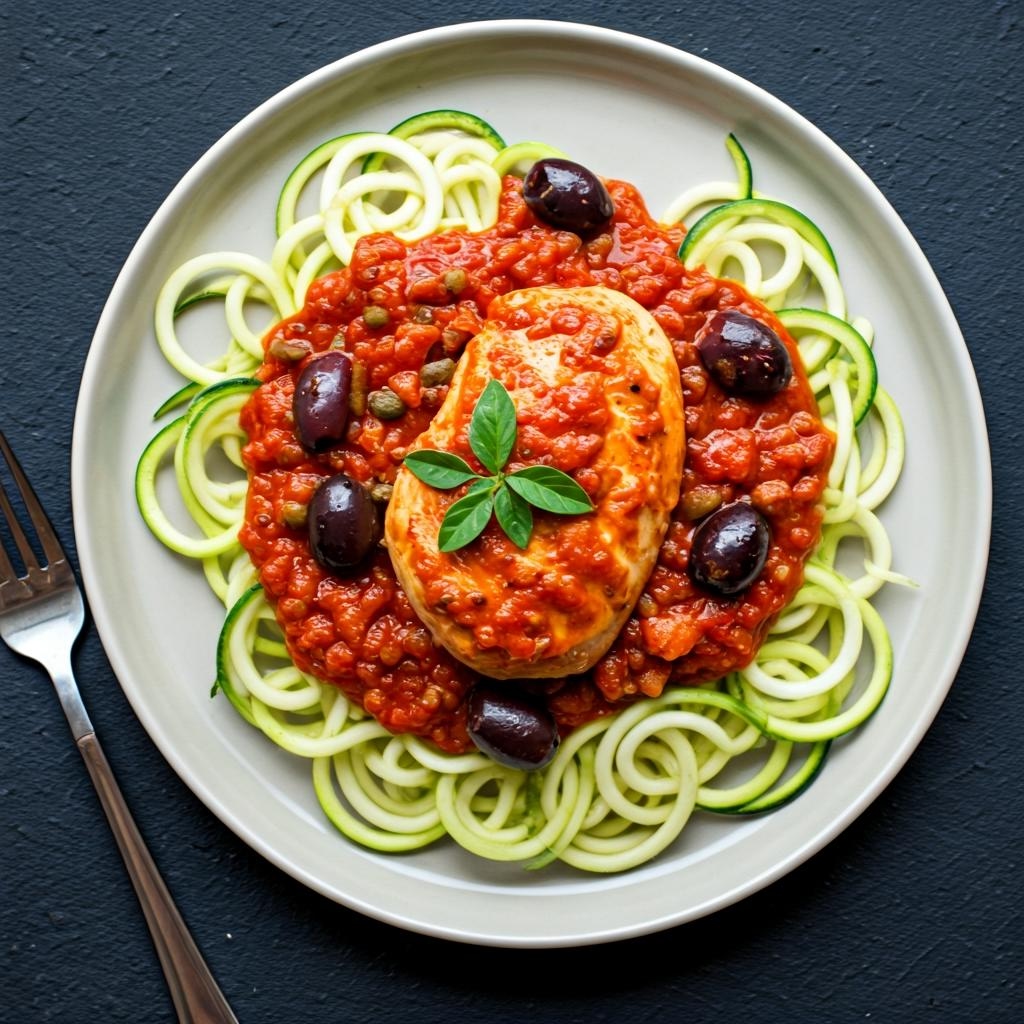 Mediterranean Chicken & Zucchini Puttanesca